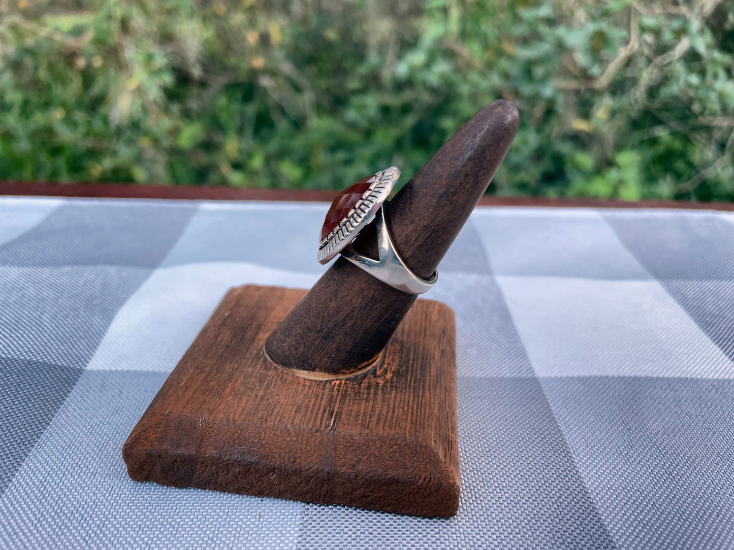 Vintage Red Agate Stone Silver Minimalist Ring