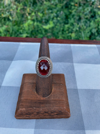 Vintage Red Agate Stone Silver Minimalist Ring