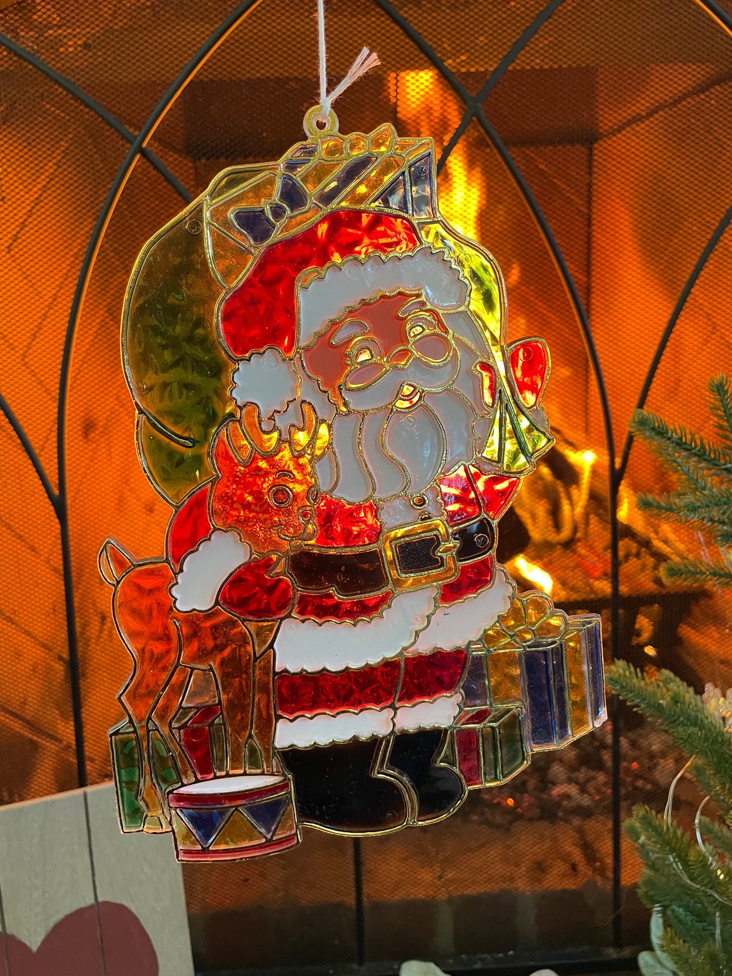 Vintage Santa and Rudolph Christmas Sun Catcher