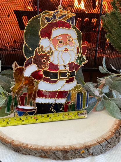 Vintage Santa and Rudolph Christmas Sun Catcher