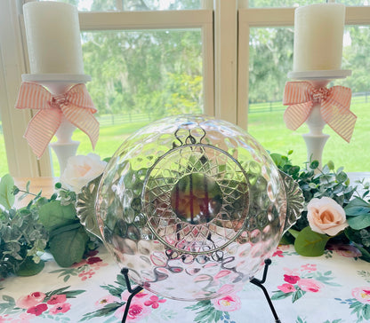 Antique 1930s Pink Depression Glass Berry Bowl with Ornate Glass Handles