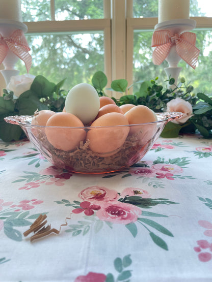 Antique 1930s Pink Depression Glass Berry Bowl with Ornate Glass Handles