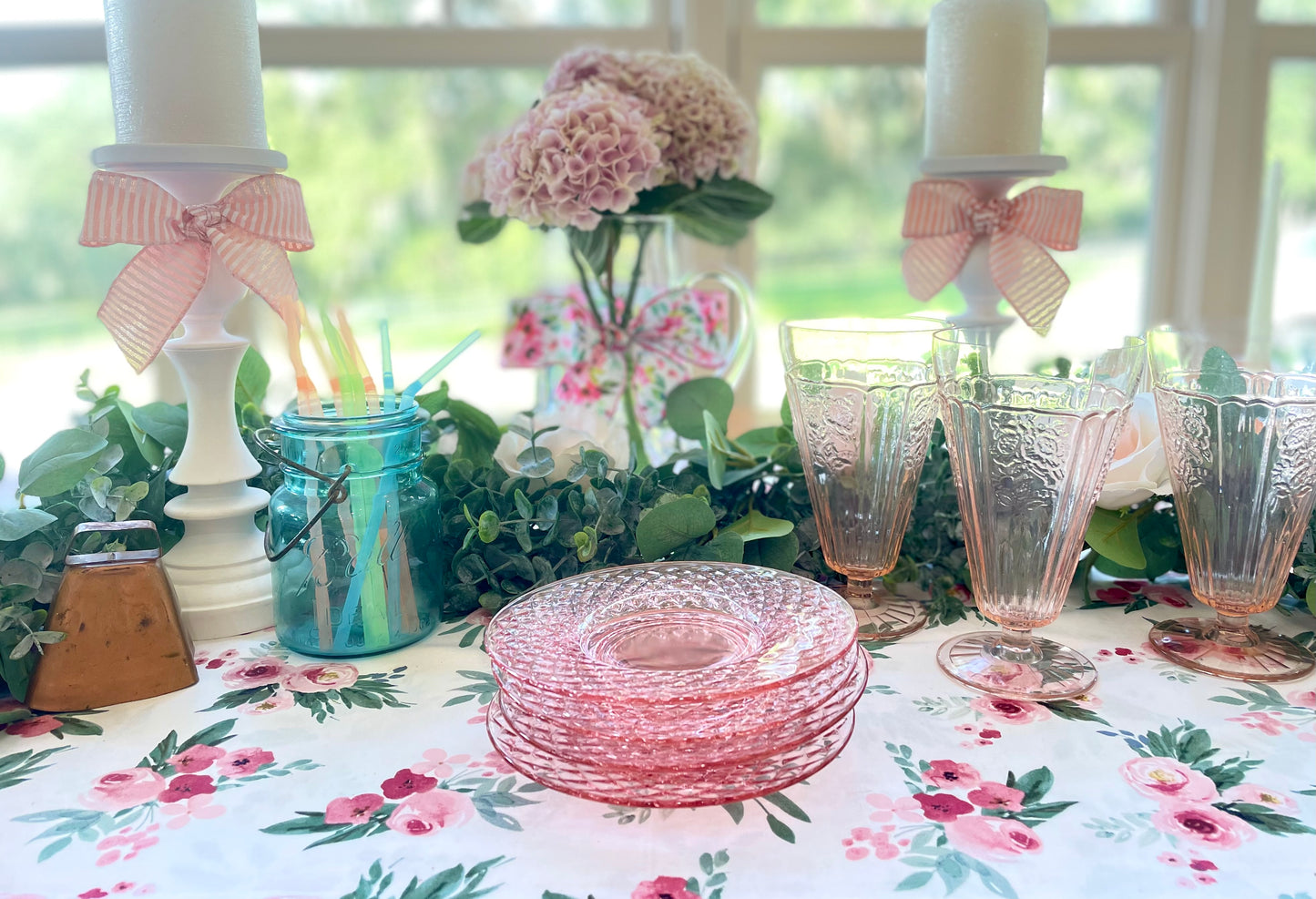 Antique Imperial Diamond Quilted Pink Depression Glass 6 inch Dessert Plates