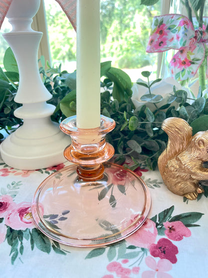 Antique Pink Depression Glass Tapered Etched Table Top Candle Holders