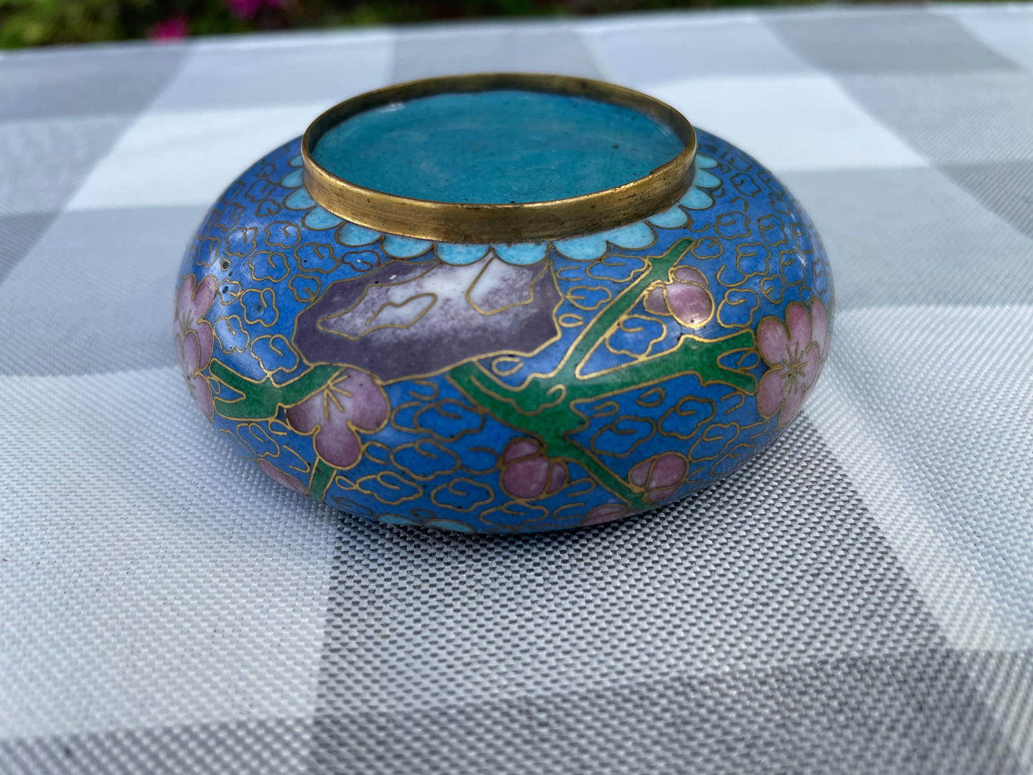 Vintage Cloisonne Blue and Pink Incense Burner/Ashtray