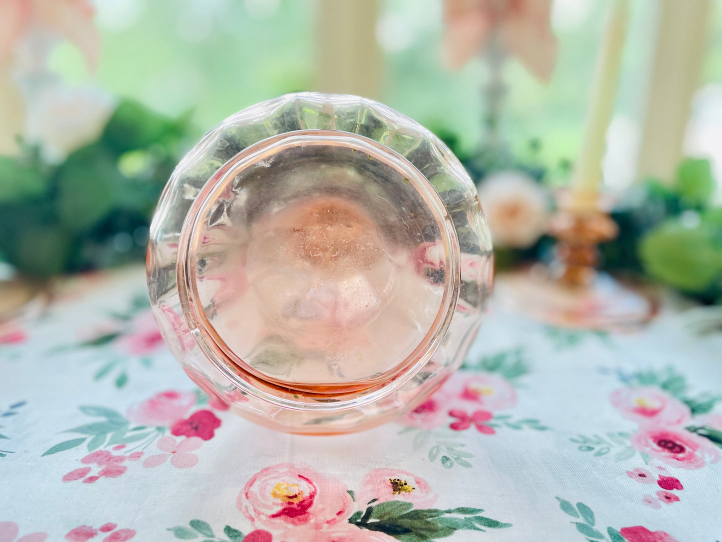 Rare Antique Classic Pink Depression Glass Decanter with Hexagon Shaped Stopper