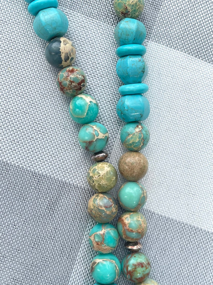 Turquoise Beaded Suede Rope Style Necklace