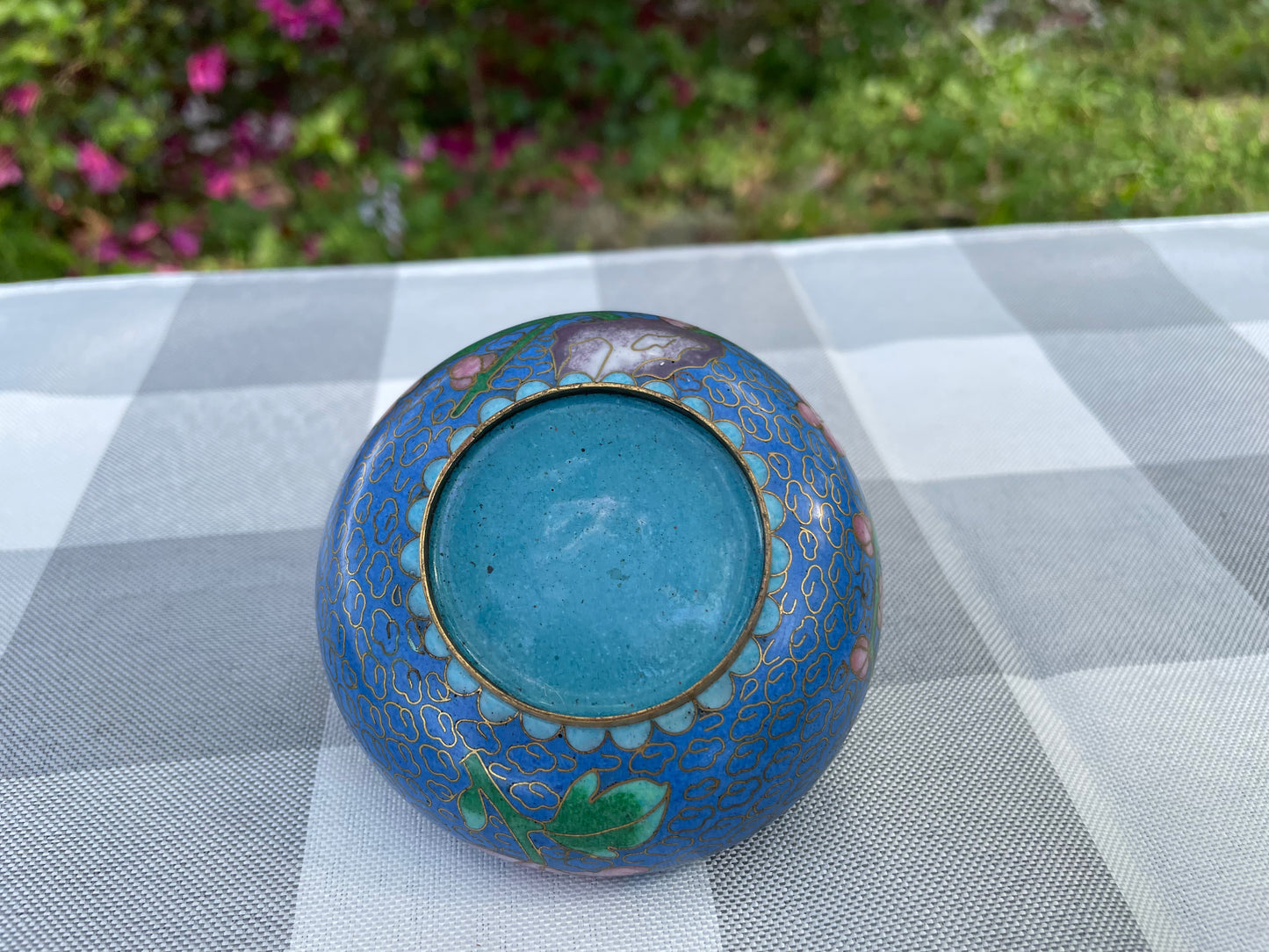 Vintage Cloisonne Blue and Pink Incense Burner/Ashtray