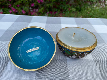 Vintage Cloisonne Ornate Enamel over Bronze Apple Trinket Box Candle