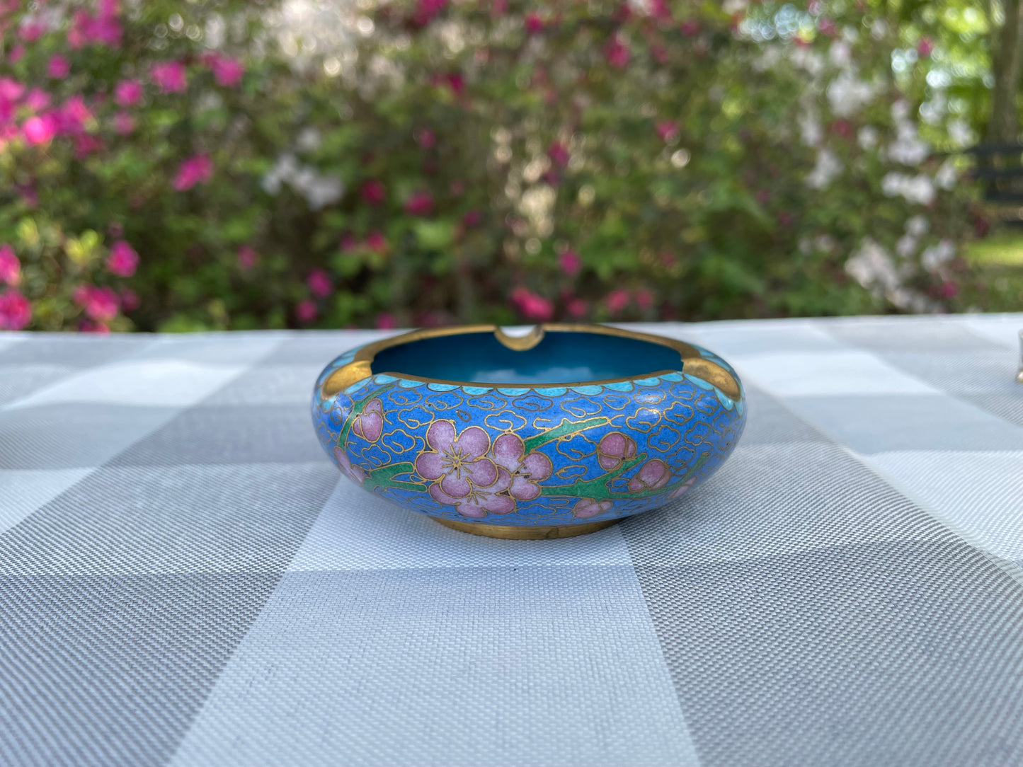 Vintage Cloisonne Blue and Pink Incense Burner/Ashtray