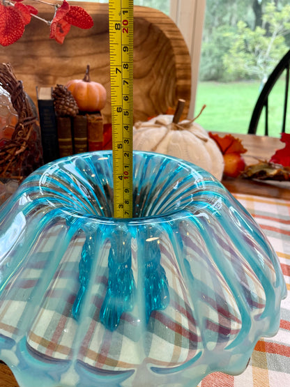 Rare Antique Blue Pearline 10 inch Bowl with Candle Holder Centerpiece