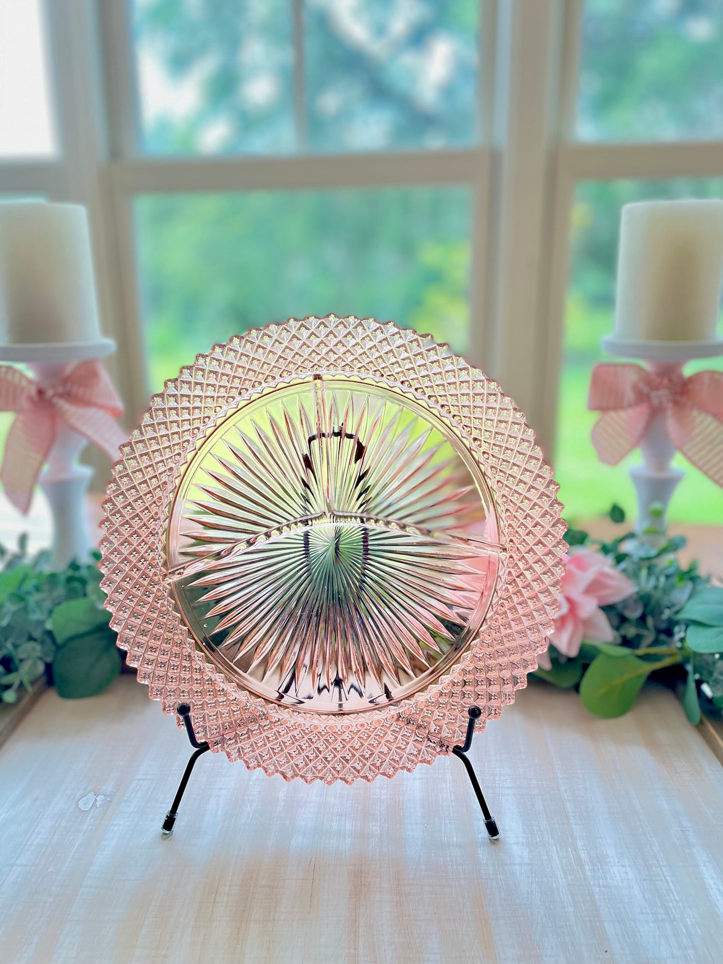 Antique Miss America Pink Depression Glass Divided Plate