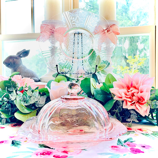 Vintage Pink Depression Glass Dome Covered Butter Dish