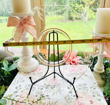 Antique Rare Pink Depression Glass Pearl Etched Octagon Shaped Serving Platter with Handles