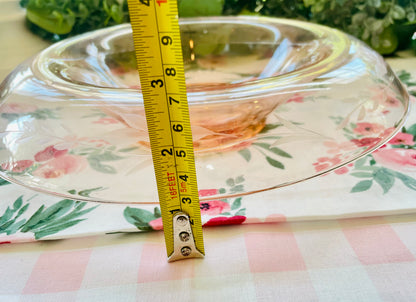 Antique 1930s Pink Depression Glass Etched Rolled Edge Console Bowl