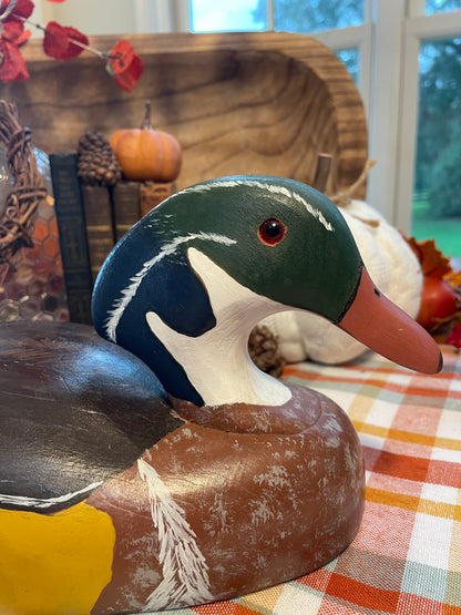 Vintage Wooden Duck Decoy Male Wood Duck