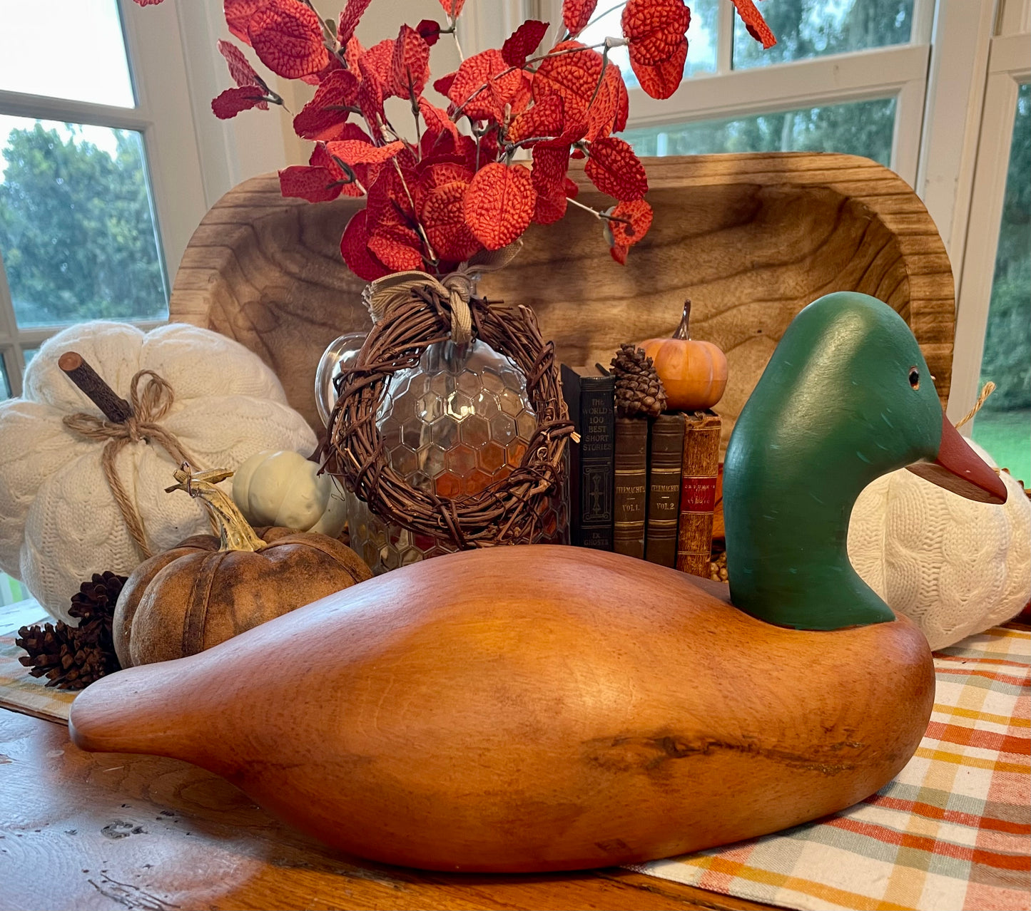 Vintage Oak Carved Duck Decoy