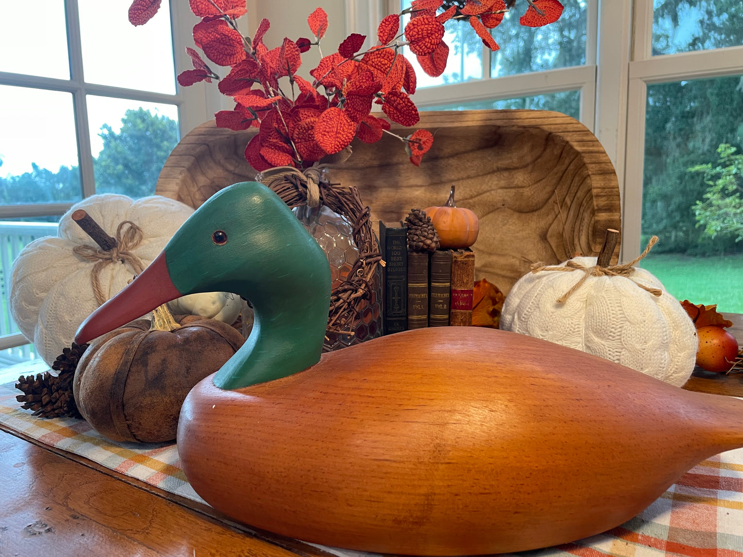 Vintage Oak Carved Duck Decoy