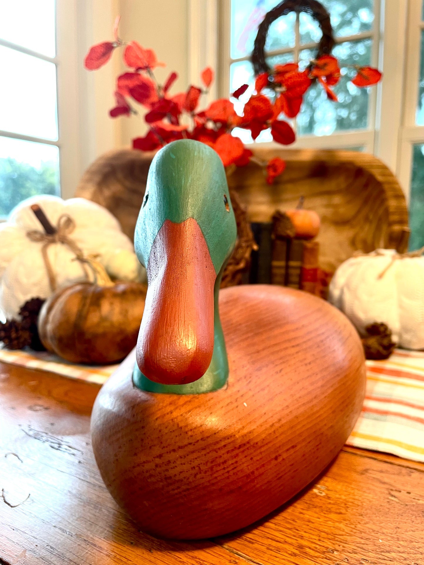 Vintage Oak Carved Duck Decoy