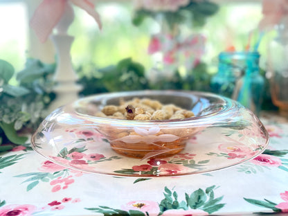 Antique 1930s Pink Depression Glass Etched Rolled Edge Console Bowl