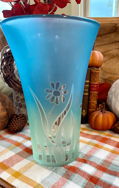 Vintage Lenox Crystal Frosted Ombre Vase with Flowers and Butterflies