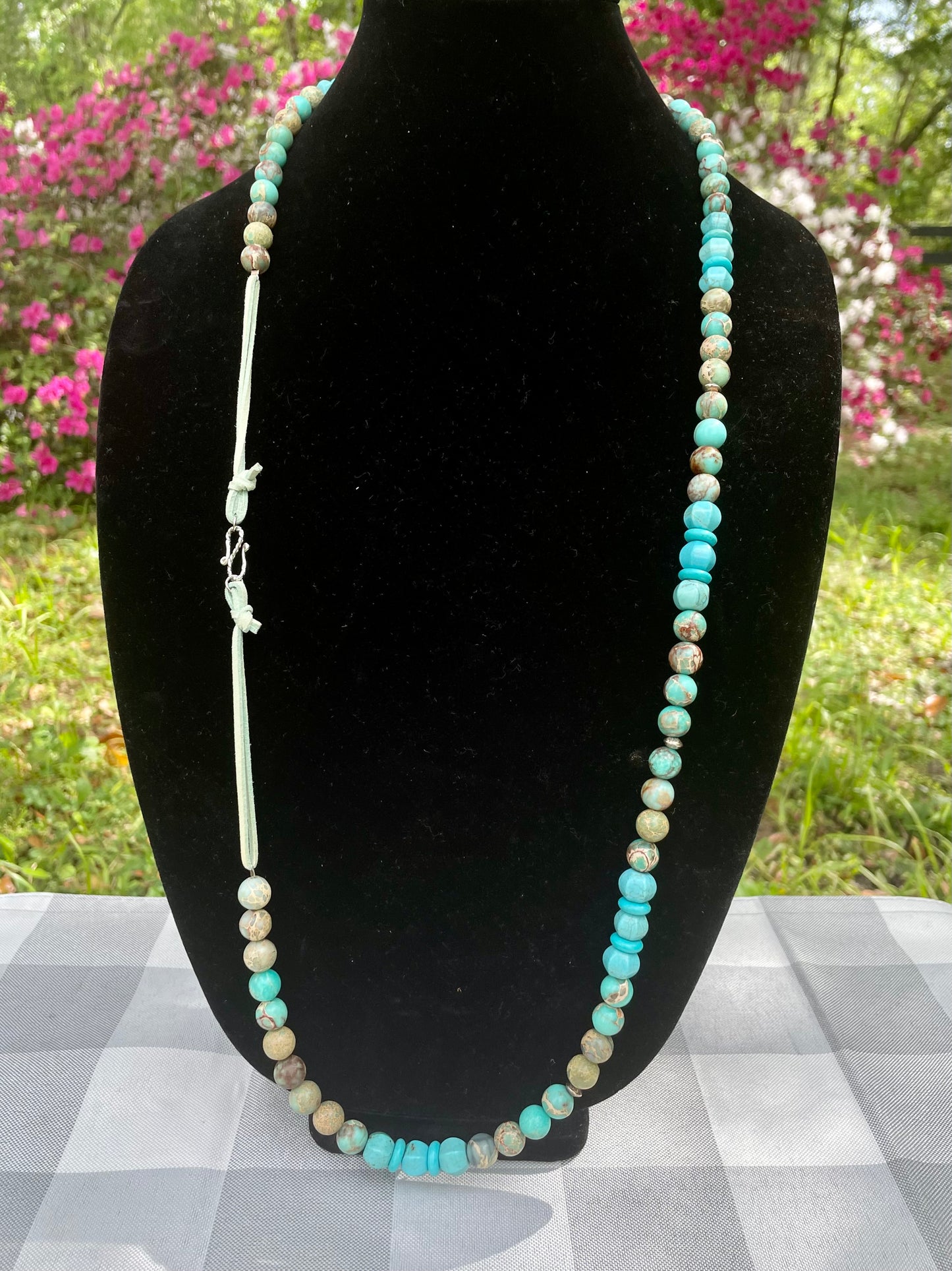 Turquoise Beaded Suede Rope Style Necklace