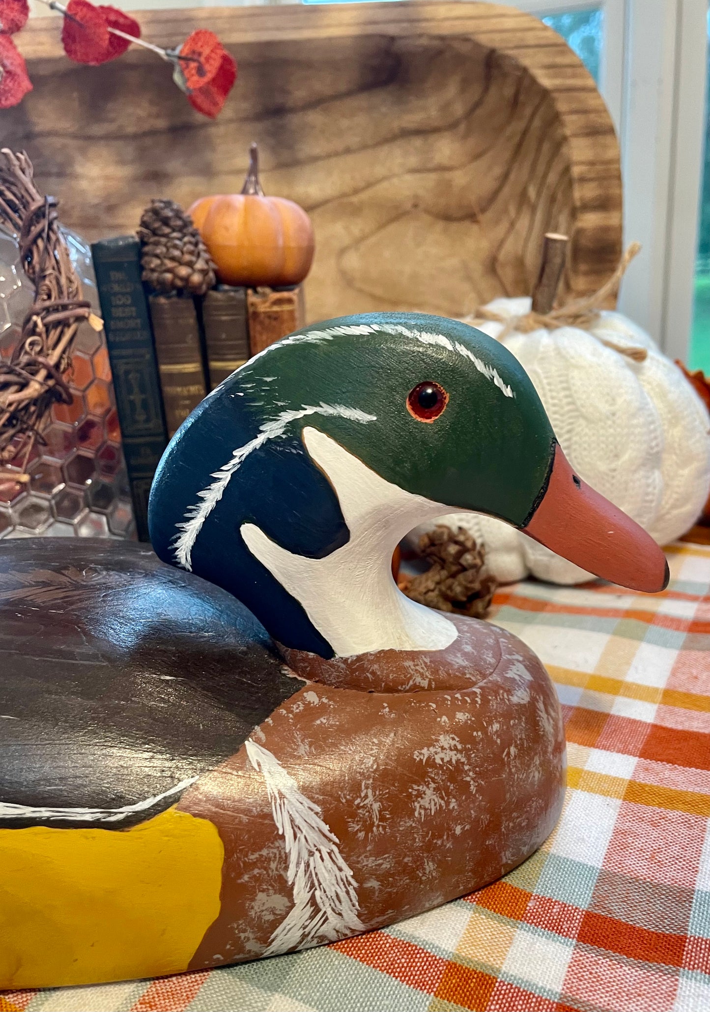 Vintage Wooden Duck Decoy Male Wood Duck