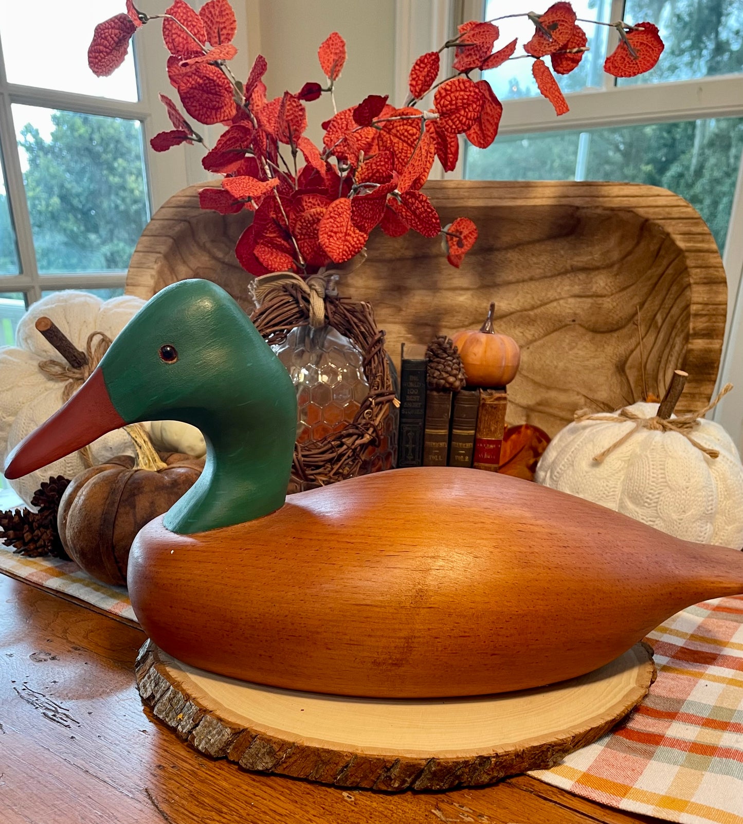 Vintage Oak Carved Duck Decoy