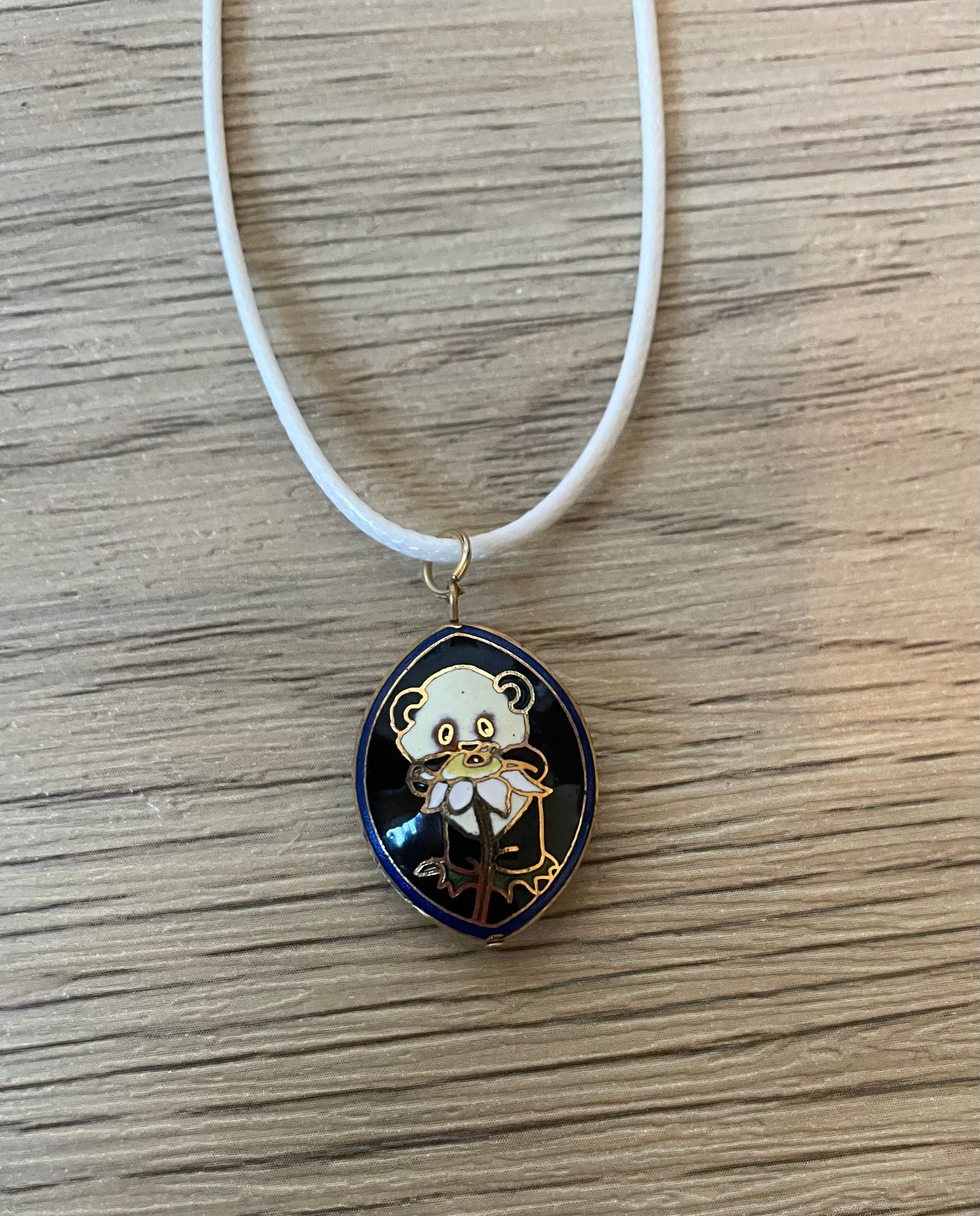 Vintage Panda Puff Cloisonne Pendant Necklace