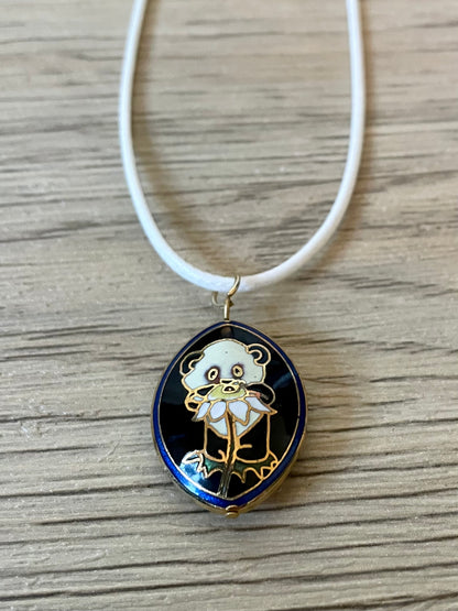 Vintage Panda Puff Cloisonne Pendant Necklace