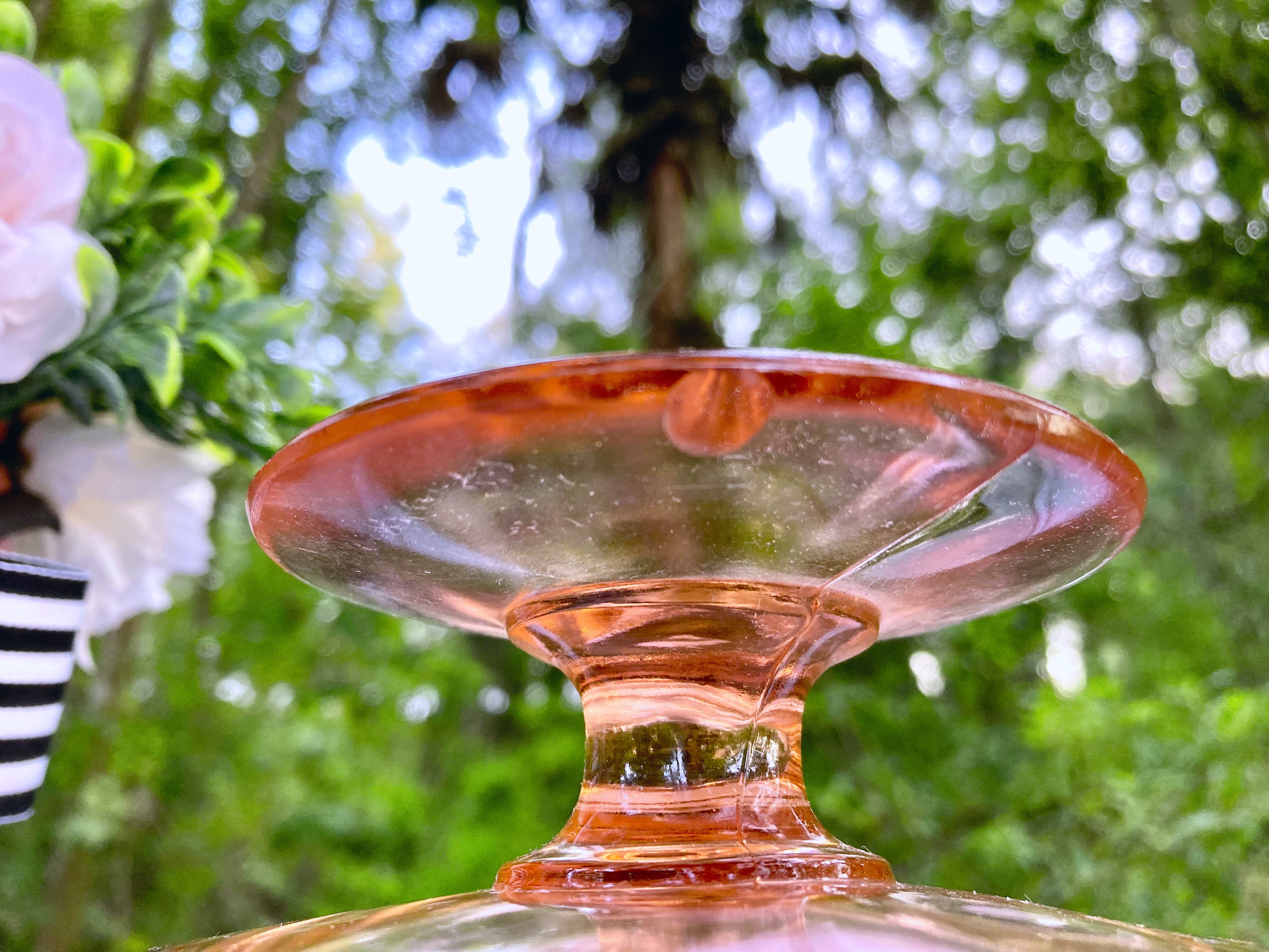 Beautiful vintage hot pink depression glass pedestal bowl