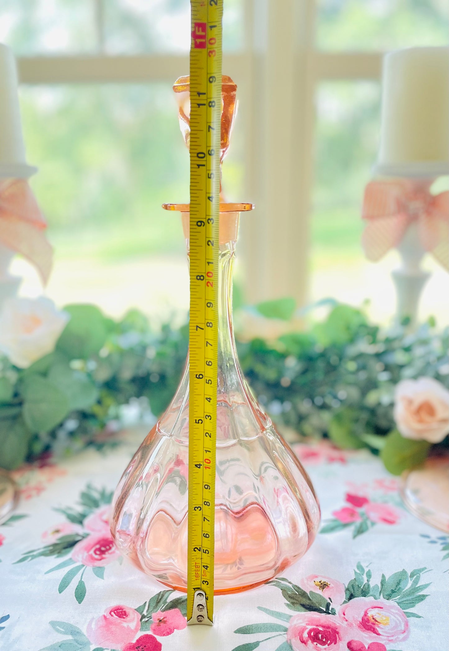 Rare Antique Classic Pink Depression Glass Decanter with Hexagon Shaped Stopper