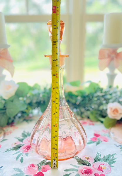 Rare Antique Classic Pink Depression Glass Decanter with Hexagon Shaped Stopper