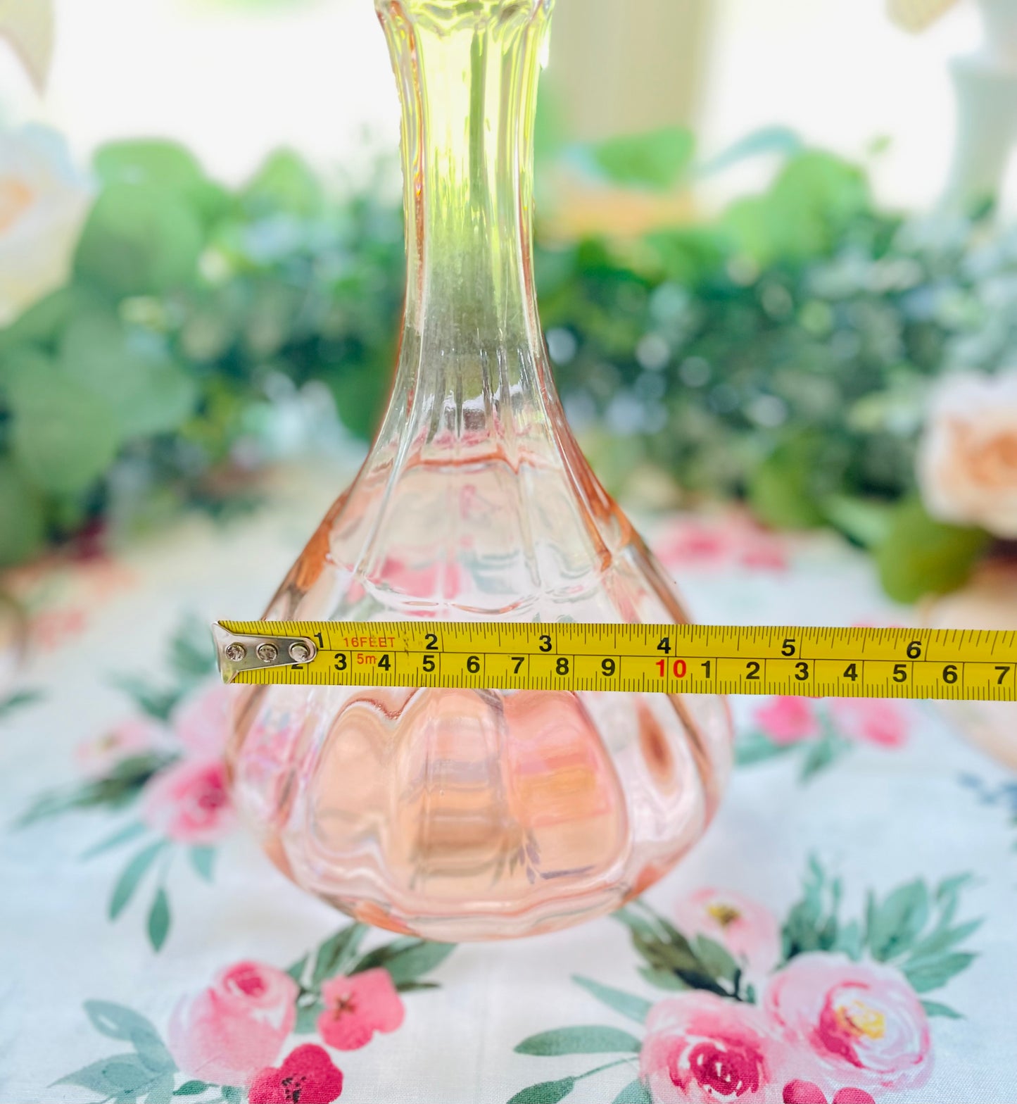 Rare Antique Classic Pink Depression Glass Decanter with Hexagon Shaped Stopper