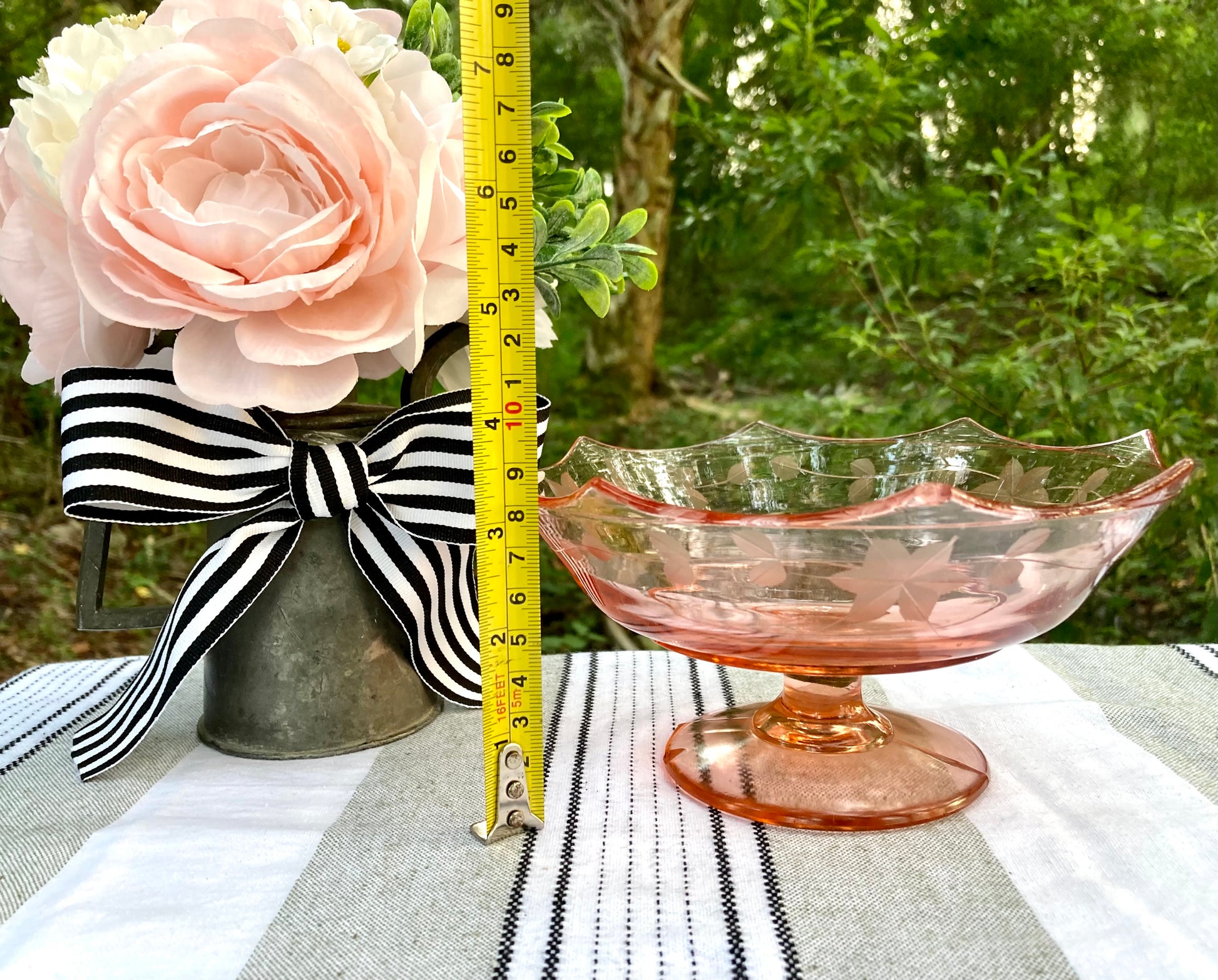 Vintage Pink Depression Glass Daisy Etched Tiffin Stemware Wine Glass