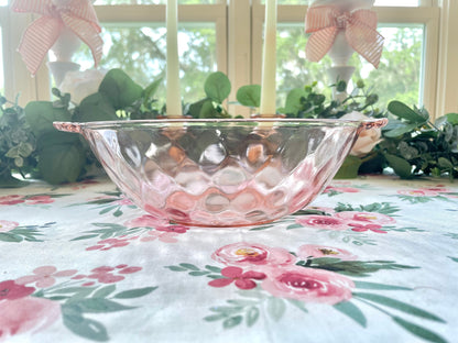 Antique 1930s Pink Depression Glass Berry Bowl with Ornate Glass Handles