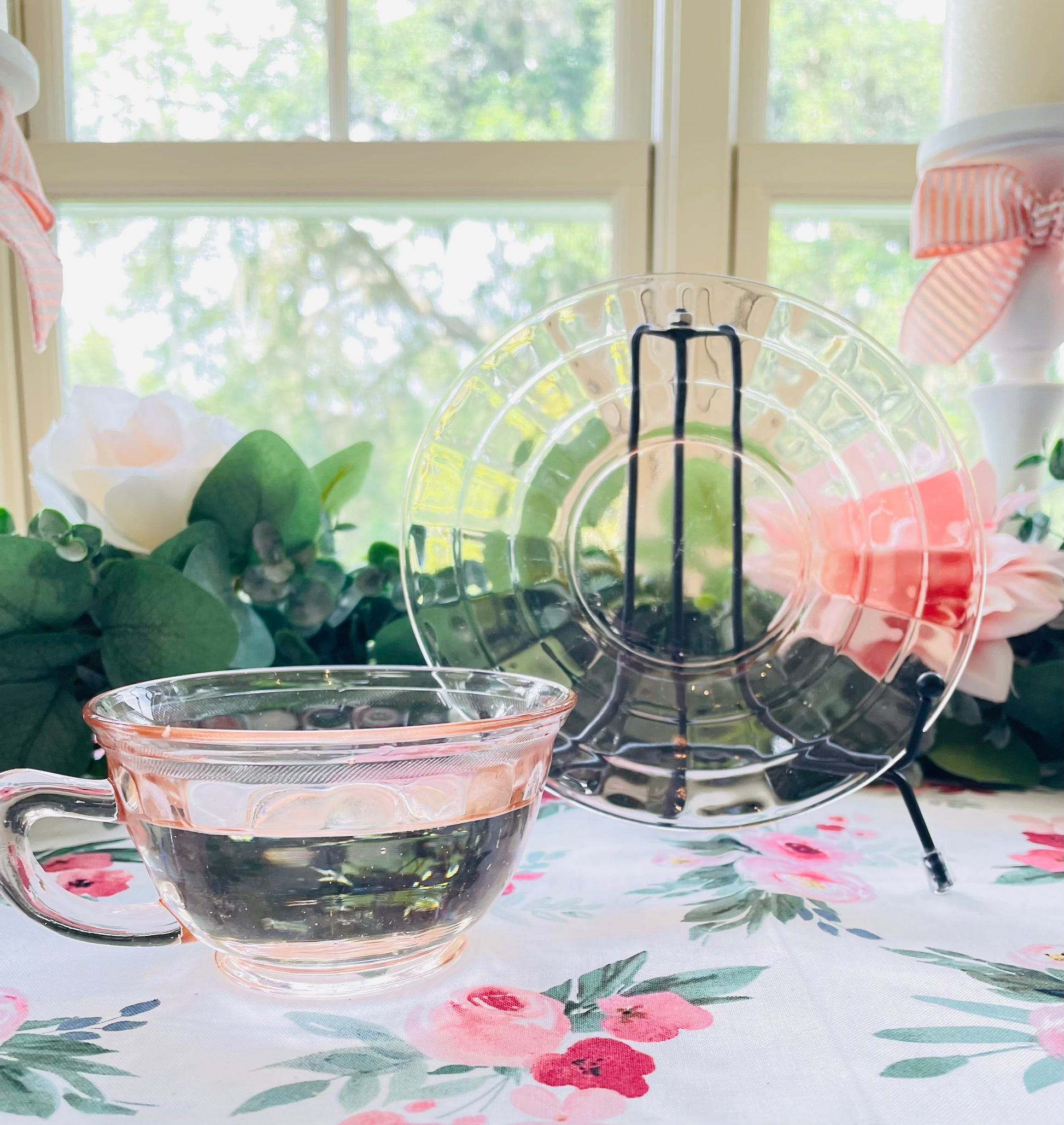 Vintage Pink Glass Tumbler with glass| Vintage pink Glass Pot with glass