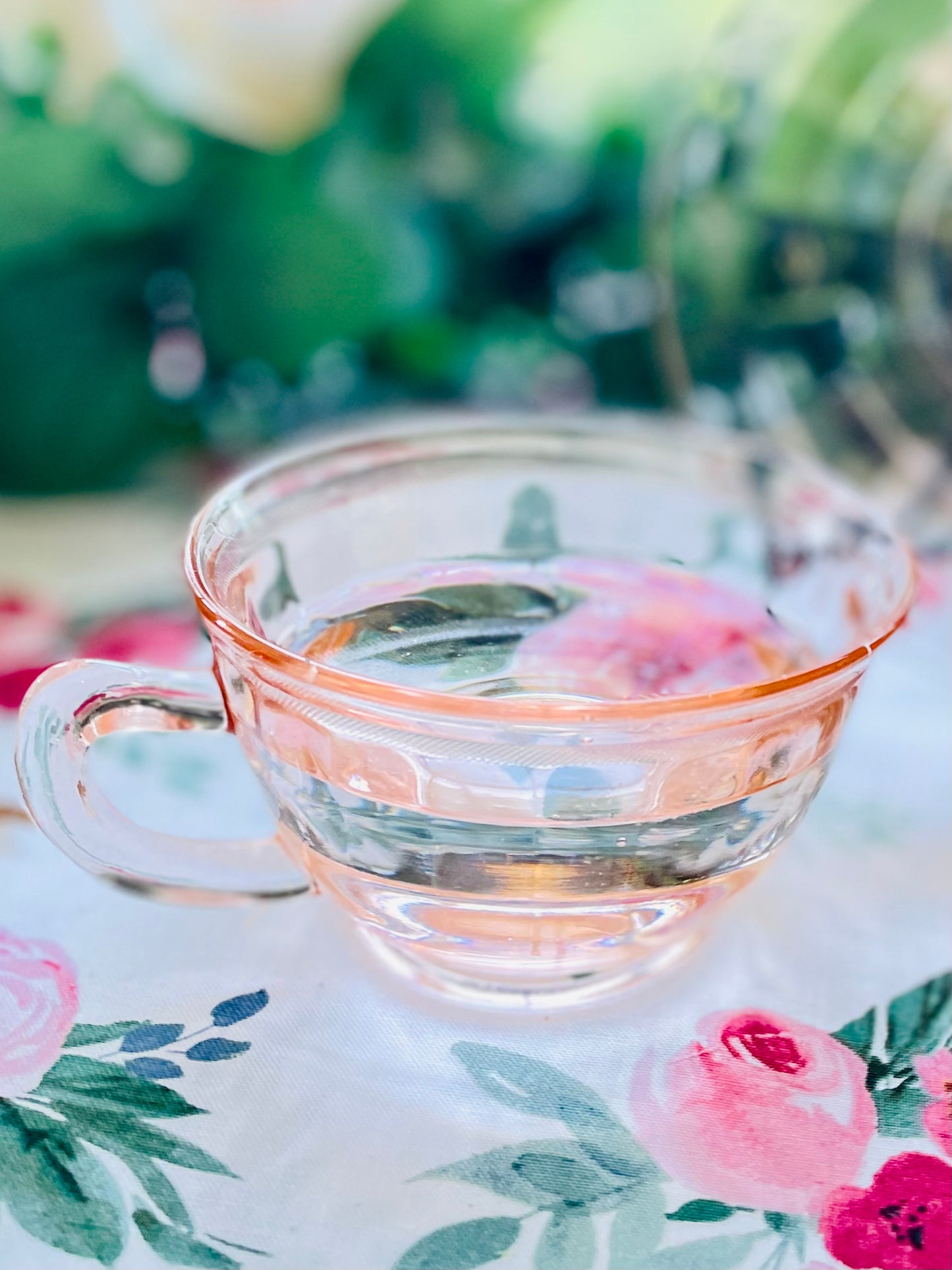 Antique Pink Depression Glass Square Optic Tea Cup and Saucer Set