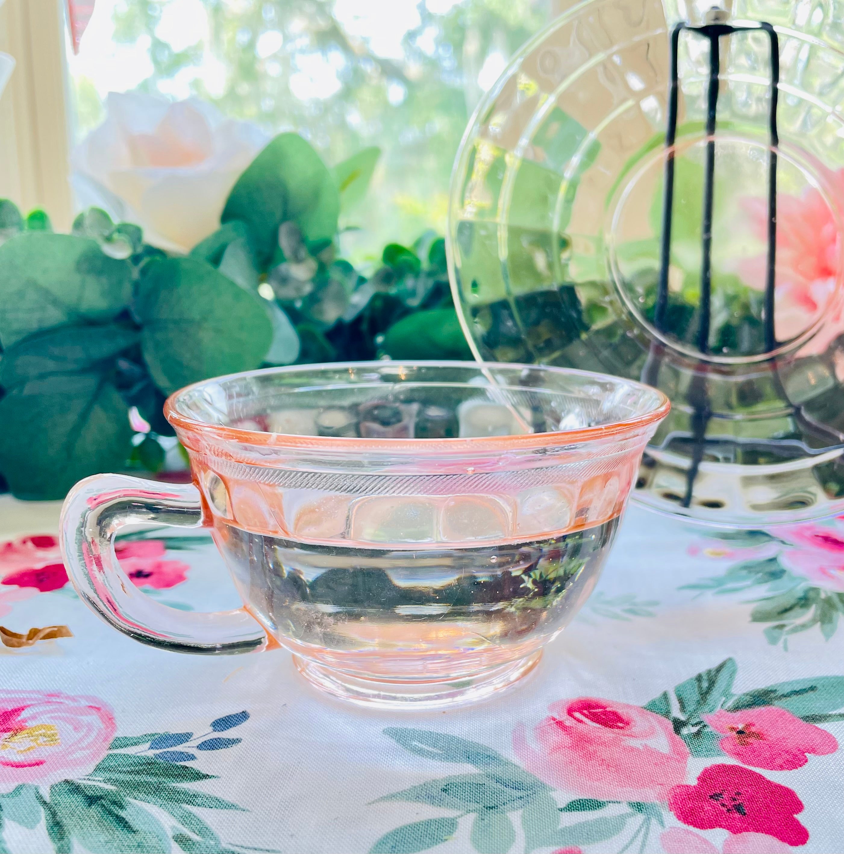 Glass cup store and saucer