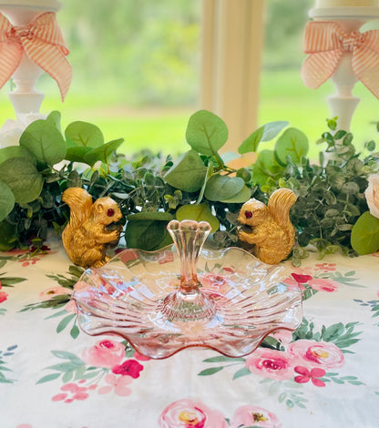 Rare 1920s Pink Depression Glass Ruffle Edge Round Centered Handle Mint Dish