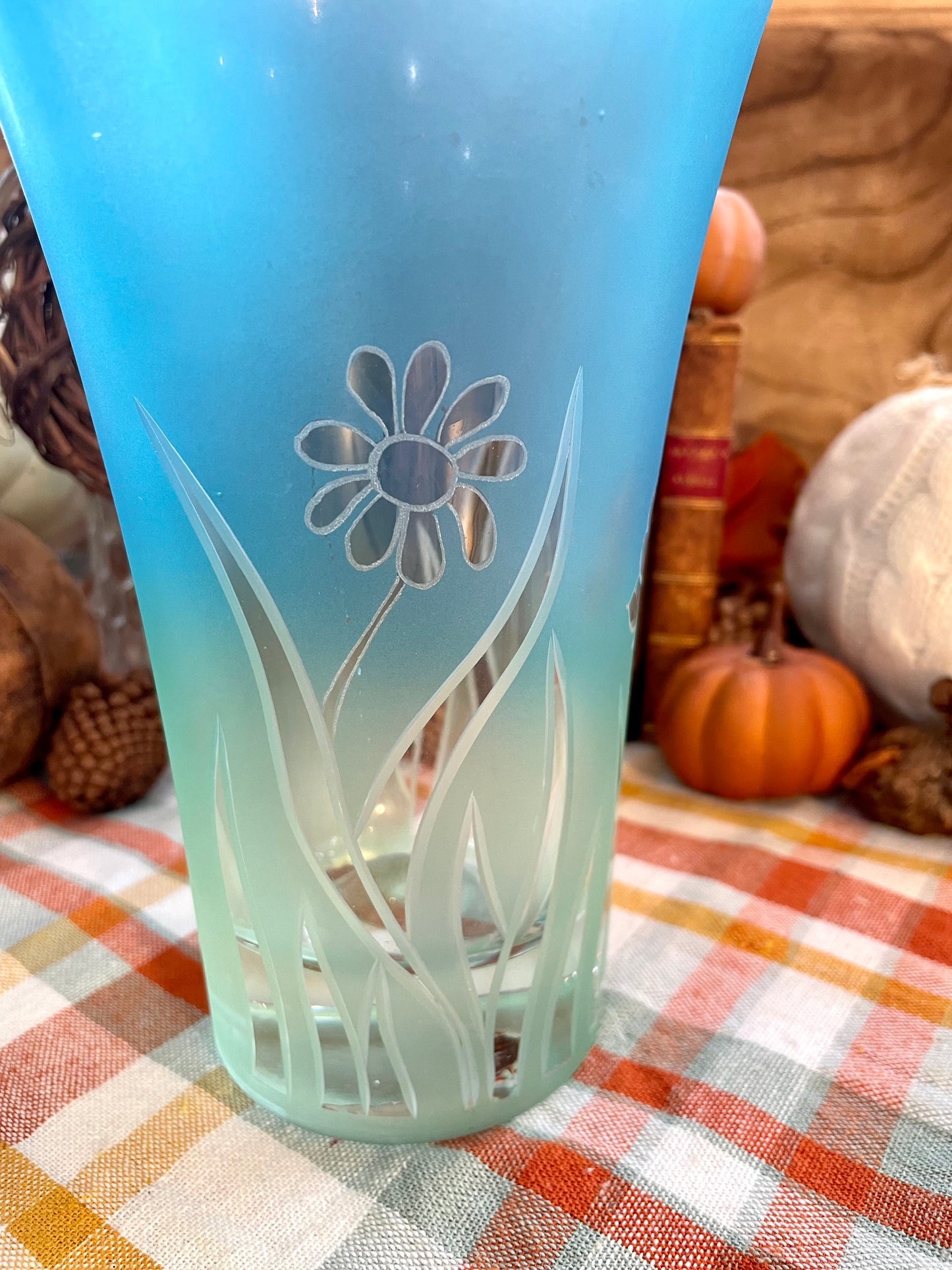 Vintage Lenox Crystal Frosted Ombre Vase with Flowers and Butterflies