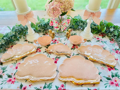 Vintage 1950s Shell Sea Ware Pink and Gold Glitter Sea Shell Shaped Dining Set with Sea Horse Tea Cups