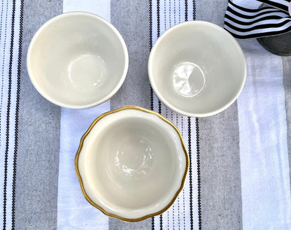 Vintage Syracuse China Ivory Collection Small Sauce Bowls One with a Ruffled Edge