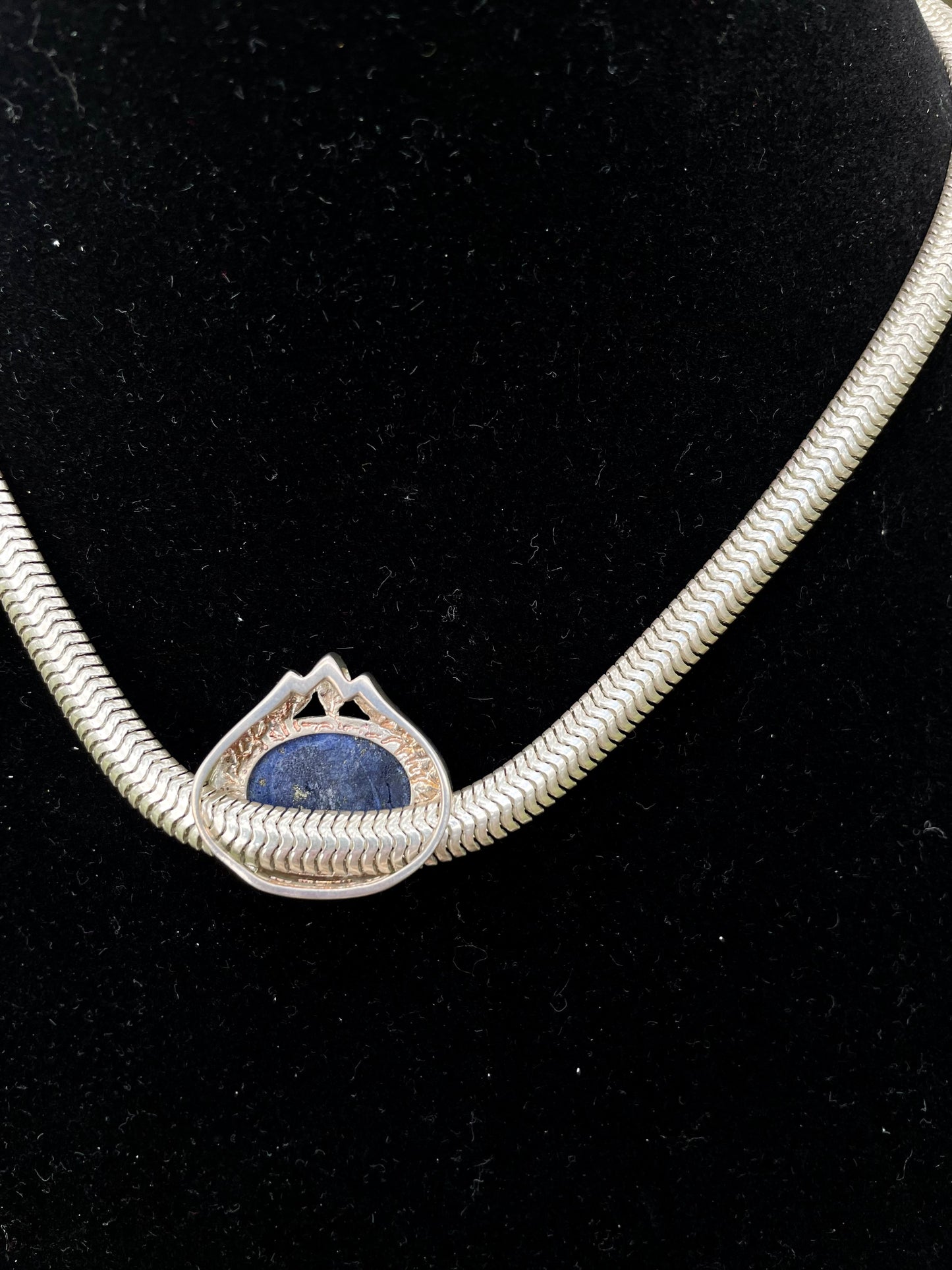 Vintage Blue Sodalite Stone and Sterling Silver Necklace and Ring Matching Jewelry Set