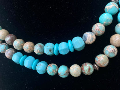 Turquoise Beaded Suede Rope Style Necklace