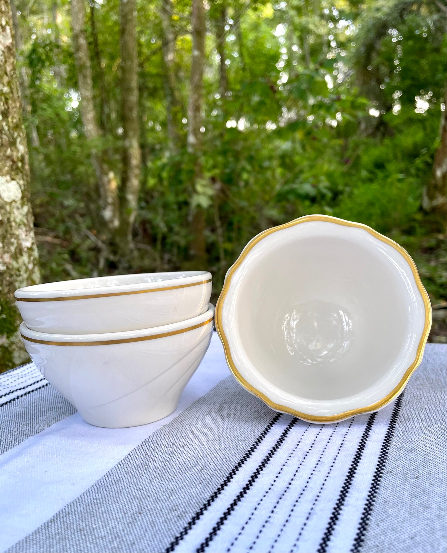 Vintage Syracuse China Ivory Collection Small Sauce Bowls One with a Ruffled Edge