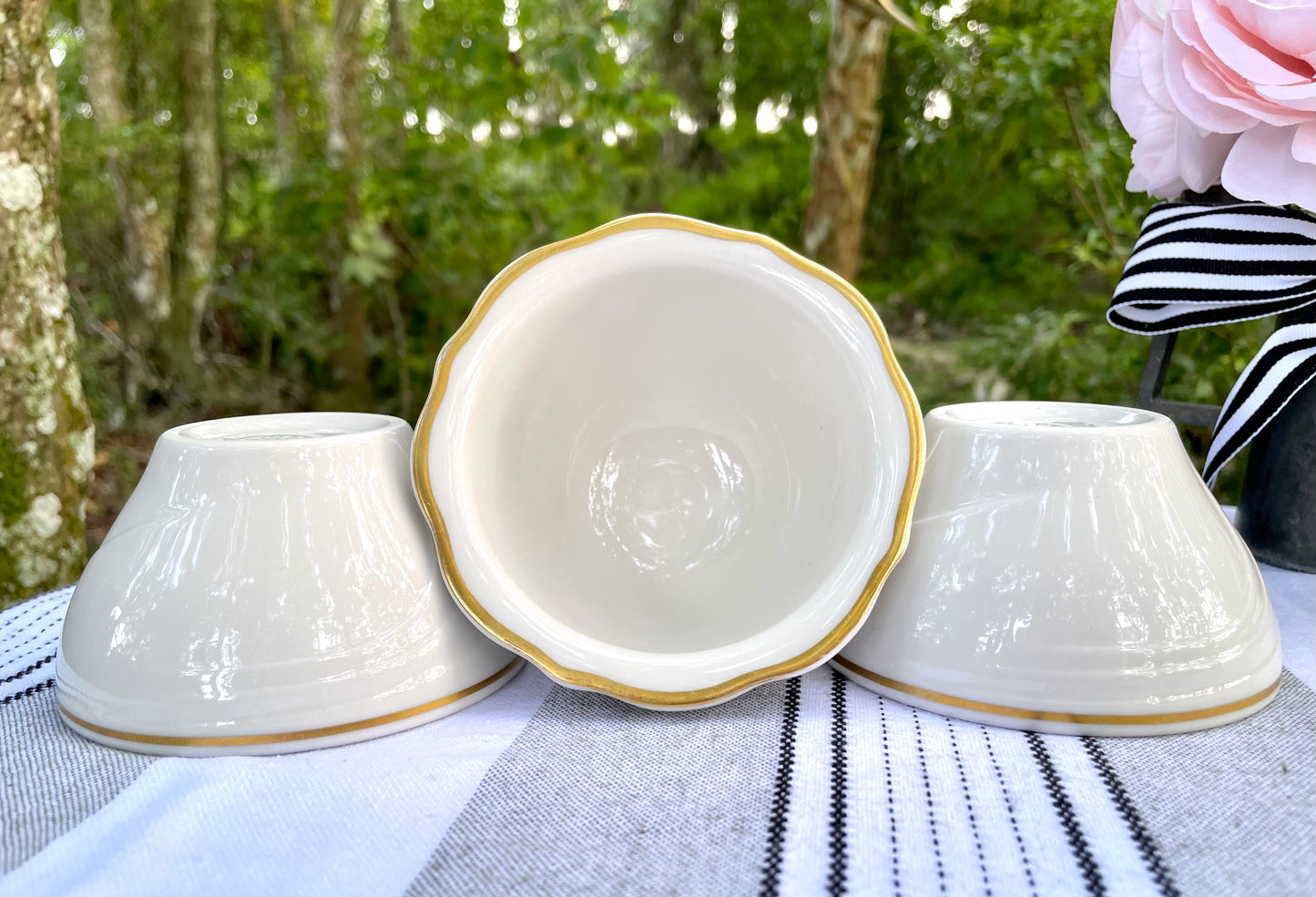 Vintage Syracuse China Ivory Collection Small Sauce Bowls One with a Ruffled Edge