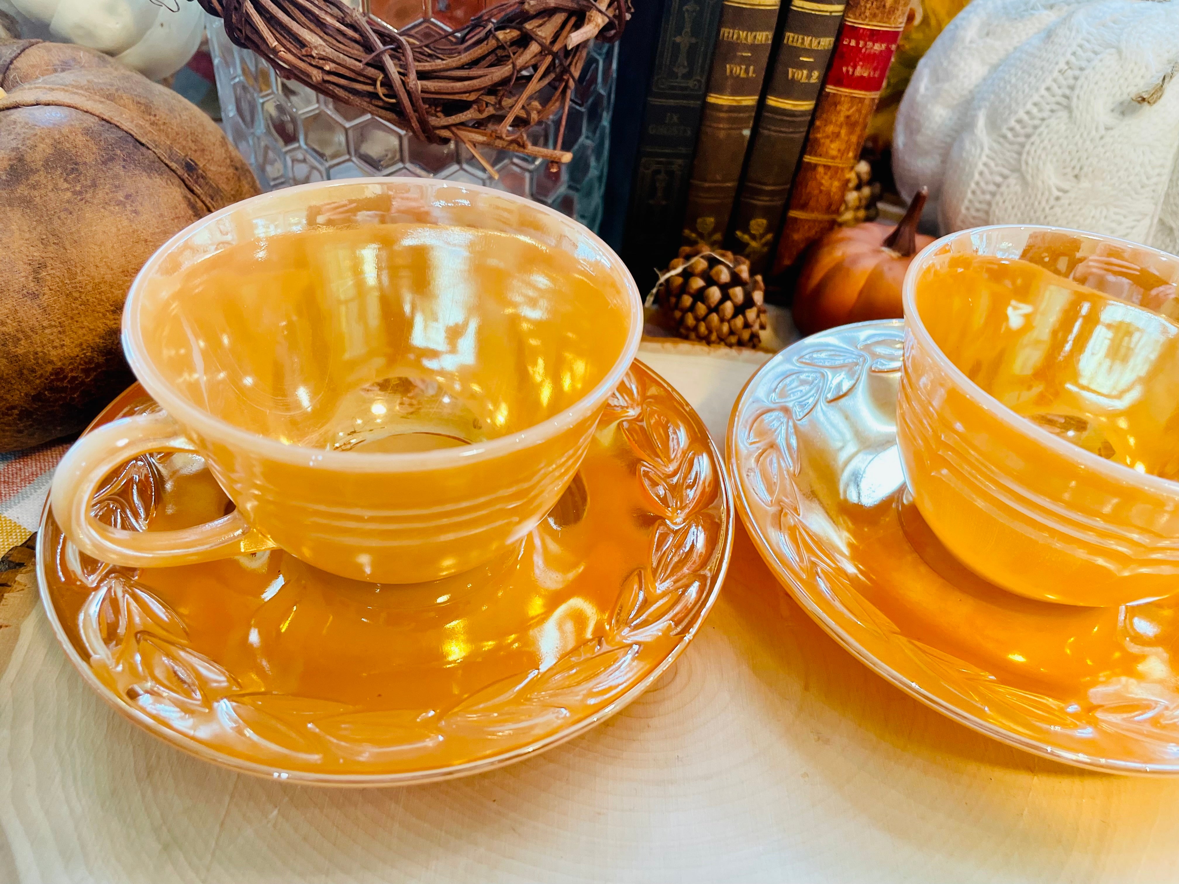 Antique 1950s Fire King Peach Lusterware Tea Set