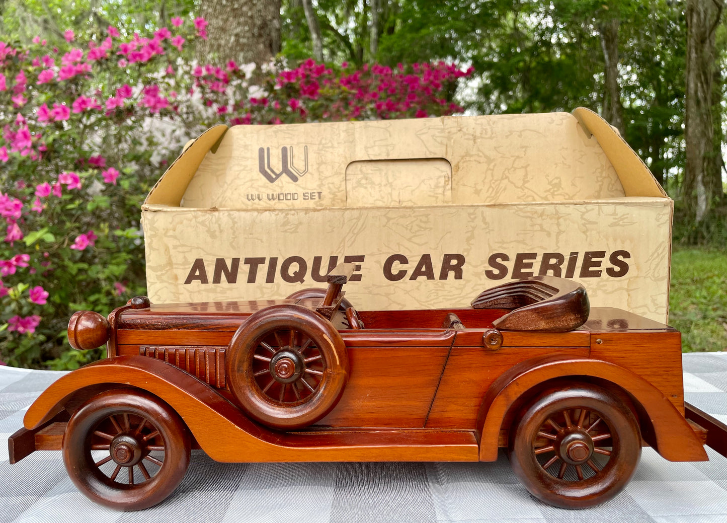 Antique Full Size WV Wood Set Mahogany Carved F108 Series 1931' Cadillac 355-A Convertible Coupe Model Car