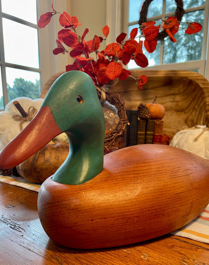 Vintage Oak Carved Duck Decoy